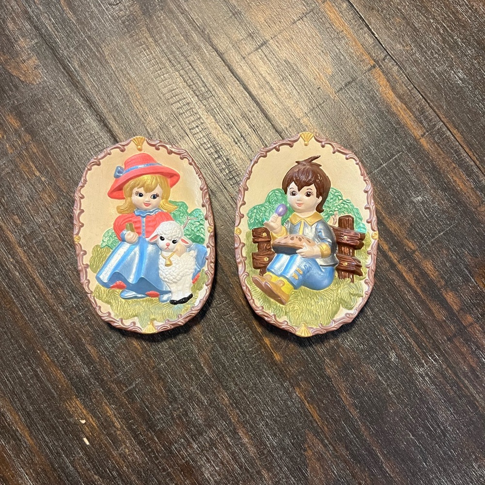 Vintage Wall Plaques - Mary had a little Lamb and Little Jack Horner